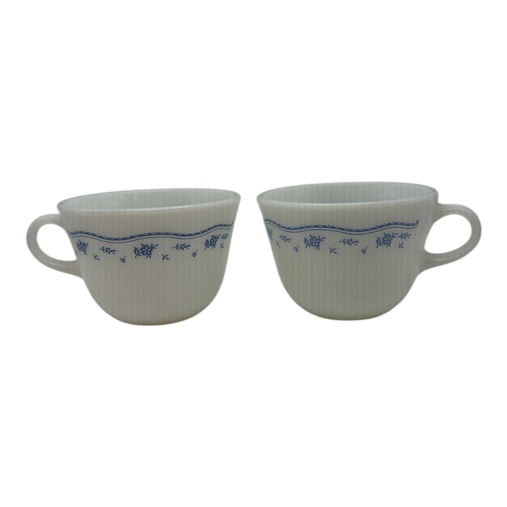 Pyrex Corning USA Morning Blue Coffee Mug Tea Cups Set 2 EUC